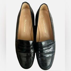 Ralph Lauren Women Vintage Black Croc Penny Loafers - Size 7